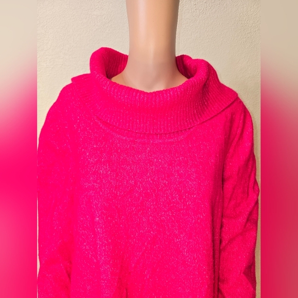 Lane Bryant Bright Pink Cowl Neck Tunic Sweater Size 14/16 - Picture 3 of 10